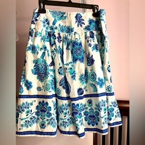 Women’s Floral/Paisley A-Line Skirt, Size 10, White/Blue, by Fashion Bug